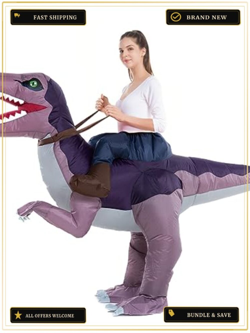 Inflatable Dinosaur Costume Adult Ride On Cosplay Halloween Fan Blow Up